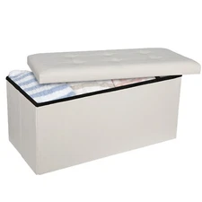 30" Folding Storage Ottoman 80L Storage Bench for Bedroom and Hallway White 