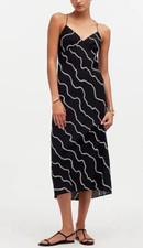 Madewell Women's Sz 00 (XXS) Layton Midi Slip Dress, True Black /White NWT