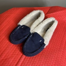 Nautica Clearwater Fold Faux Fur Women's Moccasin Slippers Blue Size 7 Slip On
