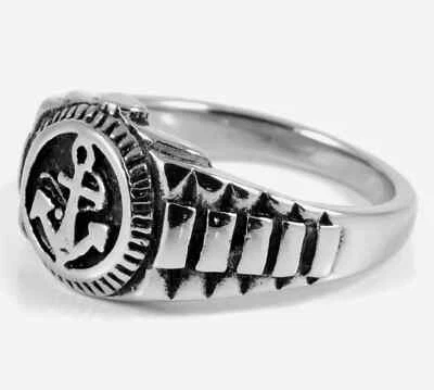 DRG GIOIELLI Anello Uomo Donna Acciaio Inox Ancora Stemma Orologio Chevalier Argento Lucido
