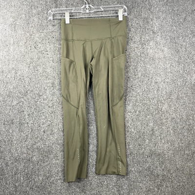 Lululemon Fast Free Crop Leggings Women's Olive Green Pockets