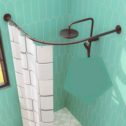 Curved Shower Curtain Rod Stainless Steel Curtain Bar Extendable Corner Shower - Picture 10 of 18