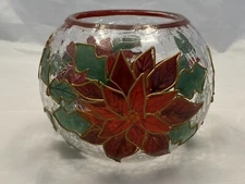 TEALITES Crackle Glass Poinsettia Christmas TeaLight Holder