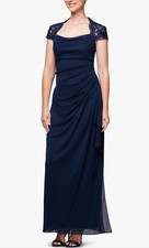 Alex Evenings Dress Long Formal Navy Lace Ruched 6 NEW NWT 470