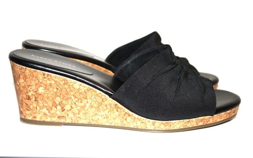 Karen Scott Black Mule Wedge Cork Heel Shoes Ladies 8.5 M - Picture 4 of 5