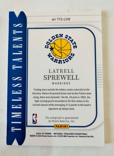 Latrell Sprewell 2022-23 Panini National Treasures Timeless Autograph Auto /25 - Imagen 2 de 2