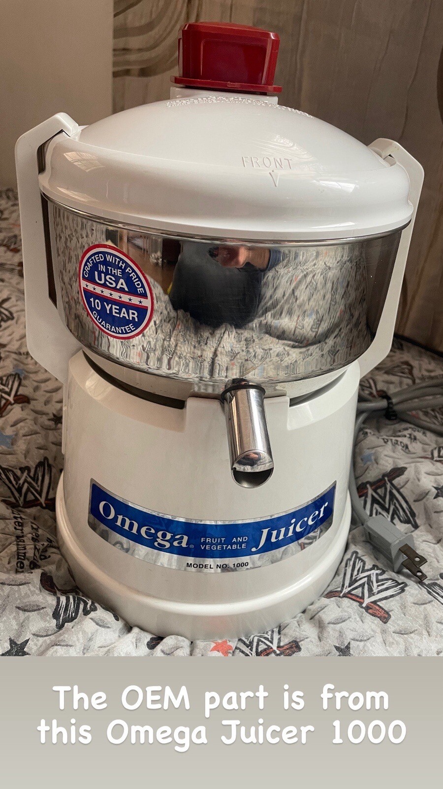 Omega Fruit & Vegetable Juicer Model 1000 Replacement Part White Lid