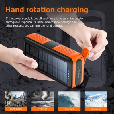 #ad 50000mAh Hand Crank Solar Power Bank Charger Outdoor External Portable Battery $53.99