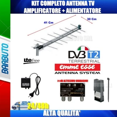 AFTERMARKET KIT ANTENNA DIGITALE TERRESTRE UHF TIPO SLIM + AMPLIFICATORE 20dB + ALIMENTATORE