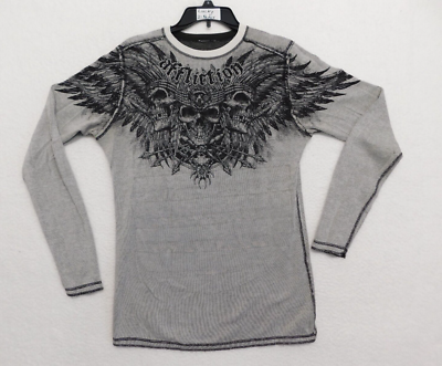Affliction Mens Thermal Long Sleeve Reversible Shirt M Medium Gray
