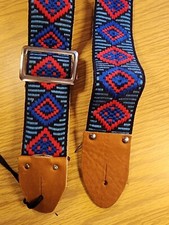 Vintage 2" Hippie Strap Blue/Red Woven Jacquard Rare Find - NOS Guitar