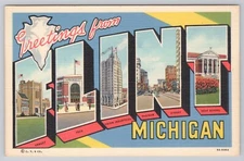 Large Letter Greetings From Flint Michigan Postcard