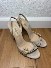 VALENTINO GARAVANI Beige Suede Studs Cocktail Slim Heels Sandals Sz 35.5 - AS IS