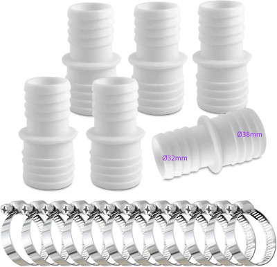 6pcs Schlauchverbinder 32mm auf 38mm Ø Set mit 12 Schlauchschellen-Poolschlauch 
