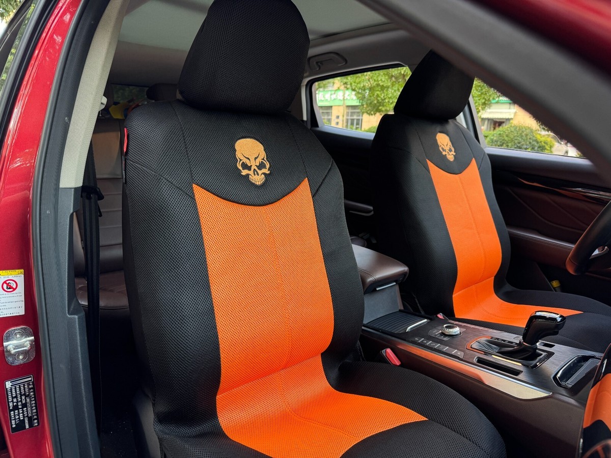 For Jeep Cherokee 2014-2025 Car Front Seat Covers Orange Skull Air