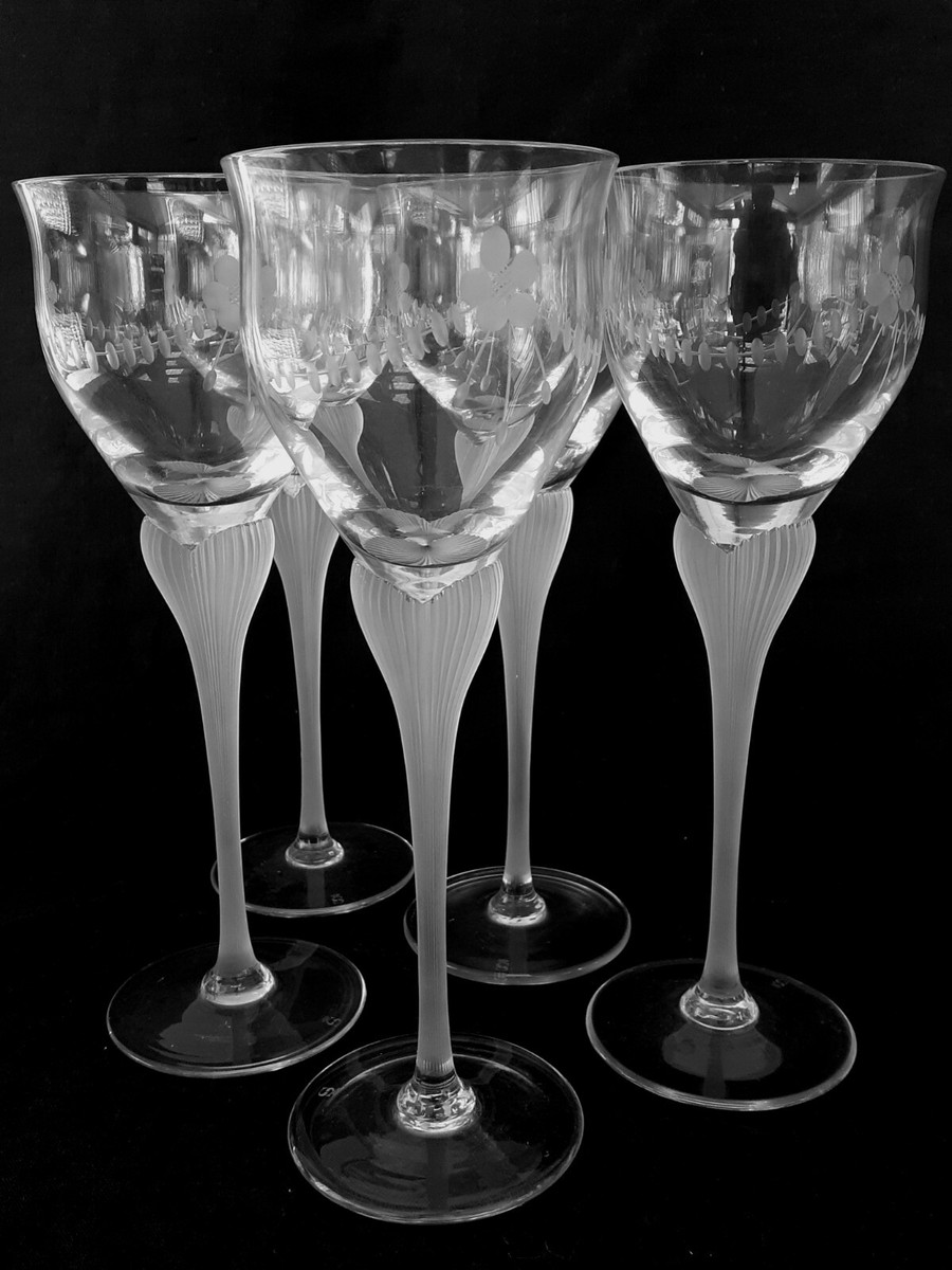 Vintage Spiegelau Germany frosted stem crystal wine glasses [SET OF 5] 8.25  inch