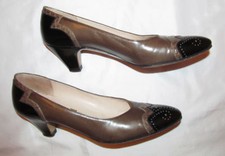 SALVATORE FERRAGAMO brown with patent leather wingtip cap toe shoes 7 AAAA