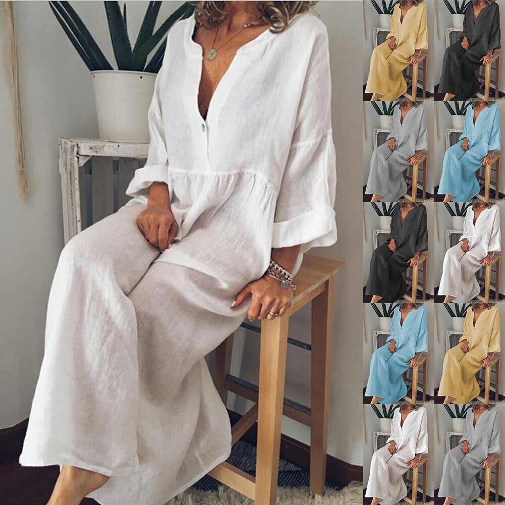 chinese dress ladies Classic in Linen Maxi Dress - Oatmeal