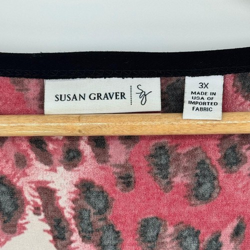 Susan Graver Red Black Cheetah Sequin Shimmer V-Neck Artsy Blouse Size 3XL - Picture 8 of 10