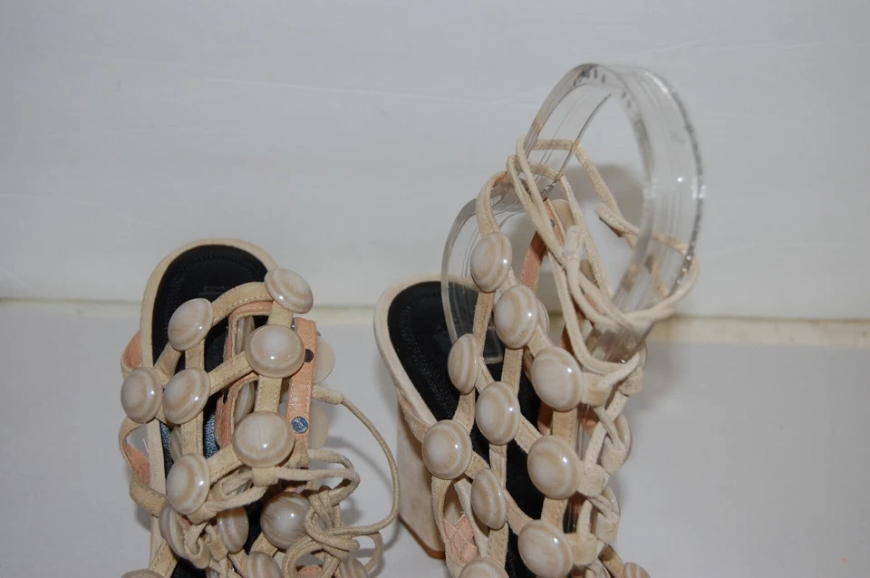 36.5/6.5❤️ Alexander Wang NUDE Suede Leather Gladiator High Heels Sandals ITALY - Image 4 of 4