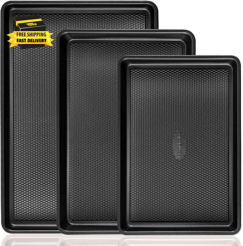 Cookie Sheets for Baking Nonstick - Baking Sheet Pan Set of 3, Half/Quarter/Jel