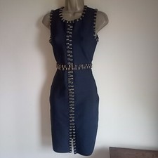 missguided Size 8 10 Medium Black Gold Bodycon Knee Length Dress