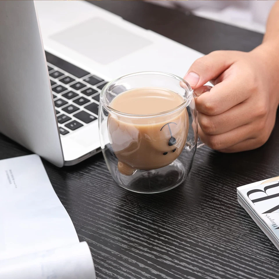 Canecas fofas de urso xícaras fofas xícara de chá de urso xícara de café com alça 8,5 oz xícara de leite dupla... - Imagem 4 de 4