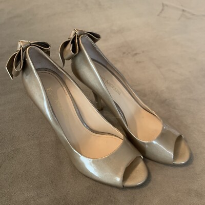 Enzo Angiolini Pumps Bow High Heel Women Sz 7.5 M Peep Toe Patent Leather Shoes
