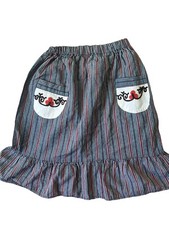 VTG 70s 80s Skirt Womens S-M Brown Striped Embroidered Pockets Boho Cottage