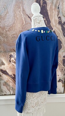 希少✨️ グッチ×ヤンキース スウェット ビジュー ブルー クルーネック XS Gucci x MLB NY Yankees Jeweled Crewneck Blue Sweatshirt | eBay