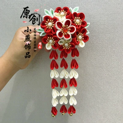 Handmade Sakura Hairpin Hair Clips Tsumami Zaiku Japanese Kimono Accessory Chic - Image 1 of 4
