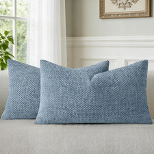 Blue Chenille Throw Pillow Covers 12x20 Inch Pack of 2 Modern Decorative Throw P