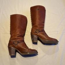 VINTAGE Zodiac 70s 80s Brown Leather Heeled Harness Cowboy Boots sz 7