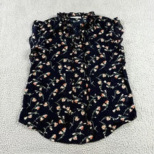 Fun2Fun Womens Ruffled Sleeves Collared Top Blouse Blue Green Floral Size M