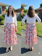 VTG Talbots 100 Silk Floral Pleated Midi Skirt Size 12 Pink Purple 90s Cottage