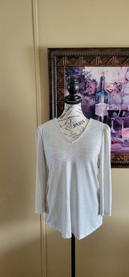 Adrianna Papell Womens Small White Black Polka Dot Long Puff Sleeve Blouse