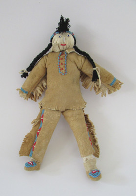 Vintage Indianer Perlen Buckskin/Hirschleder Plains Indianer Puppe 10''