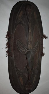 PAPUA NEW GUINEA RITUAL HOUSE MASK 2 BAT HEADS BEAUTIFUL 30" 1900S