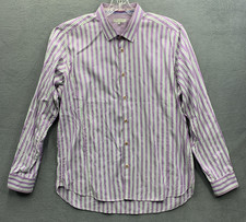 Ted Baker Button Up Shirt Mens Purple White Striped Long Sleeve 100 Cotton Sz 6