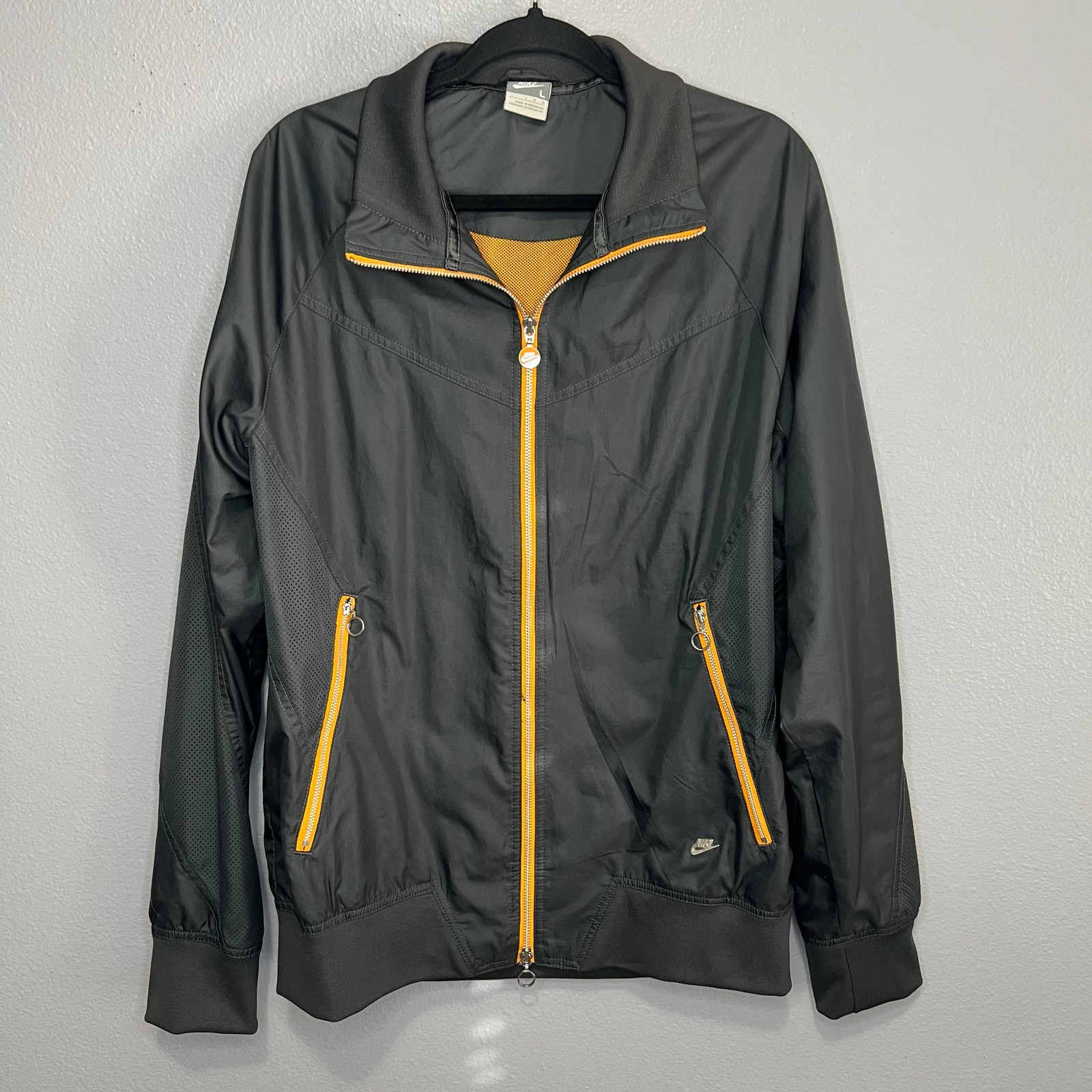 Vintage Nike Full Zip Up Jacket Men's Sz L Gray Orange Lined Athleisure Sports