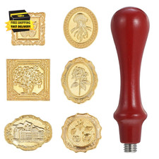 Vintage Wax Seal Stamp Kit - 6 Pcs Zinc Alloy Stamps Heads and Wooden Handle - W