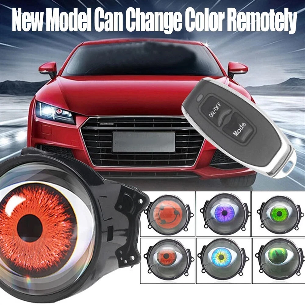 2 件 LED 动态恶魔眼灯 33 种模式 12V 遥控车头灯改装 - 图片 3 / 12