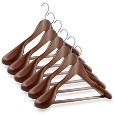 - 6 Walnut Wide Shoulder Wooden Suit Hangers - Premium Lotus Wood, Non-Slip P...