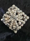 Vintage Rhinestone Crystal Milk Glass Broch AUSTRIA EXCELLENT LARGE