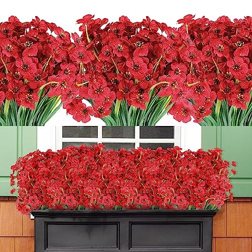 20 Bundles Artificial Flowers for Outdoor UV Resistant Faux Flowers 20 PCS Red
