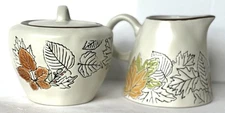 Fall Leaves Ceramic Creamer & Sugar Set By Blue Sky Spectrum Harvest RETIRED