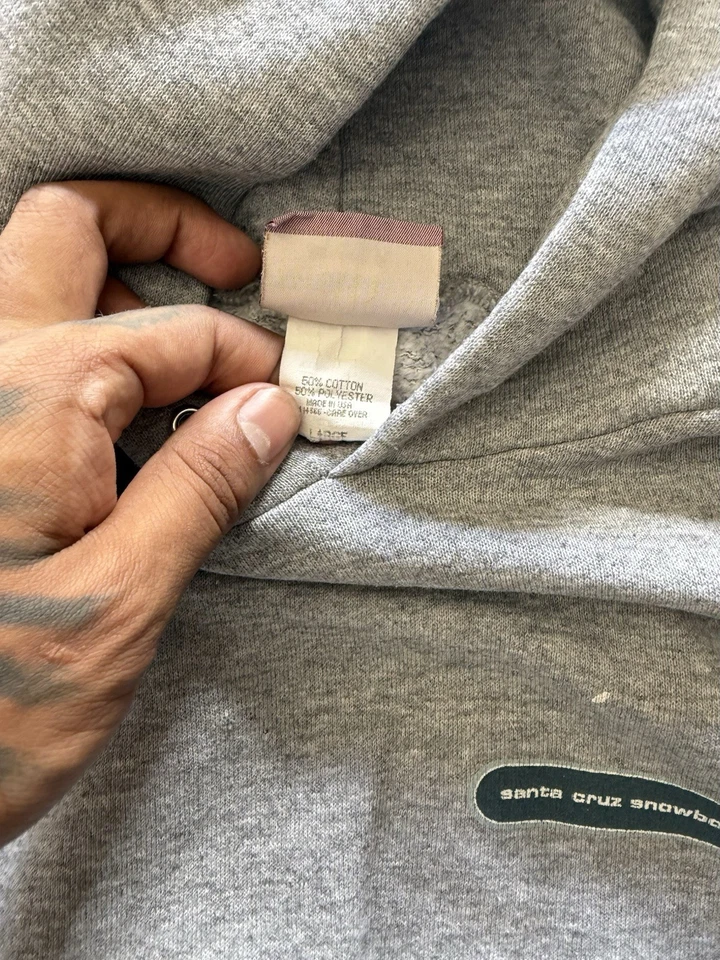 复古 90 年代罕见圣克鲁斯滑雪板 NHS 连帽衫运动衫大号灰色 — 第 4/4 张图片