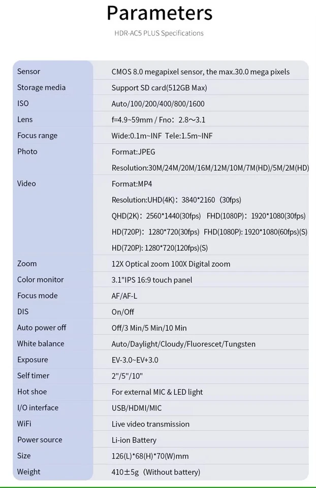 Videocámara DV con zoom óptico 4K UHD con grabación de video de alta resolución Foto 3 de 4