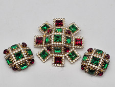 Hattie Carnegie Christmas Large Domed Brooch & Clip Earrings Set