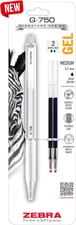Zebra Pen G-750 Retractable Gel Pen, Pearl White Brass Barrel, Textured Grip, 0.